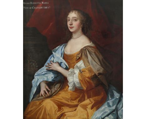 Follower of Sir Anthony van Dyck Portrait of a lady, traditionally identified Queen Henrietta Maria (1609-1669) in a yellow d