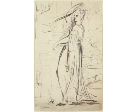 George Romney (1734-1802) Study of Georgiana, Duchess of Devonshire (1757-1806) Inscribed Duchess of Devonshire 51 Pen, brown