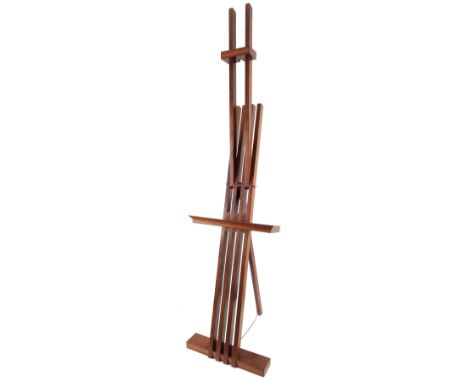 A 20th Century mahogany easel Adjustable folding frame, with plaque reading S R Smallwood Bath 1984 194.5 x 53.9cm; 76½ x 21¼