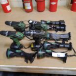 LOT: HITACHI Cordless Tools (4 Drills, 6 Lights, 2 Chargers, 5 Batteries)