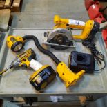 LOT: (7 pcs) DEWALT Cordless Tools (Light, Saw, Impact Drill, Drill, (2) Batteries & Charger