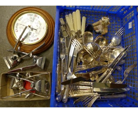 An aneroid barometer, plated cutlery, etc.