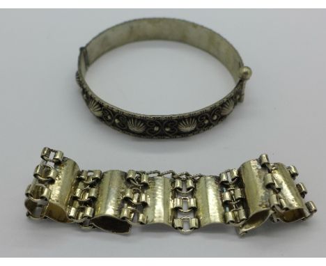 A .835 silver WMF bracelet and a .800 silver bangle, 41.8g