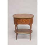 A GOOD LOUIS XVITH DESIGN OVAL INLAID CHEST with single drawer and under tier, on curving legs.