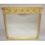 A GOOD GILTWOOD OVERMANTLE MIRROR. 5ft high x 5ft wide.