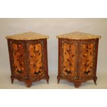 A GOOD PAIR OF LOUIS XVTH ENCOIGNURES BY NICOLAS BERTHELMI, CIRCA 1740, with marbles tops, fitted