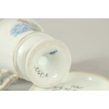 A MEISSEN DOCUMENTARY CUP AND SAUCER trialling a new blue colour. The formula AKO in script to the