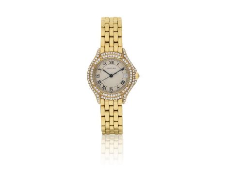 AN 18K GOLD 'PANTHÈRE COUGAR' BRACELET WATCH, BY CARTIER7-jewel Cal-87 quartz movement, the cream dial with Roman numeral hou