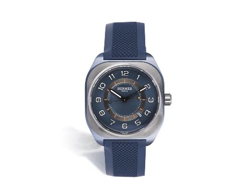 A TITANIUM 'H08' WRISTWATCH BY HERMÈS28-jewel automatic movement, the circular night blue dial with Arabic numeral hour marke