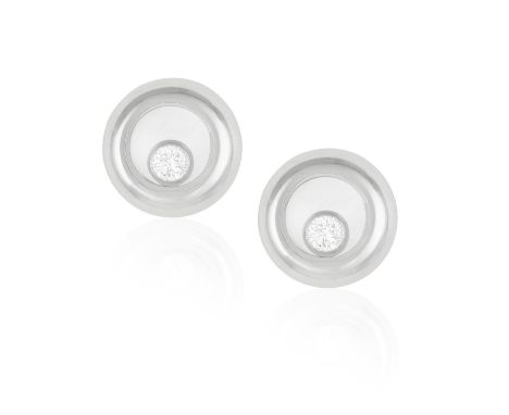 A PAIR OF 'HAPPY DIAMOND' EARSTUDS, BY CHOPARDEach circular glazed compartment containing a floating collet-set brilliant-cut