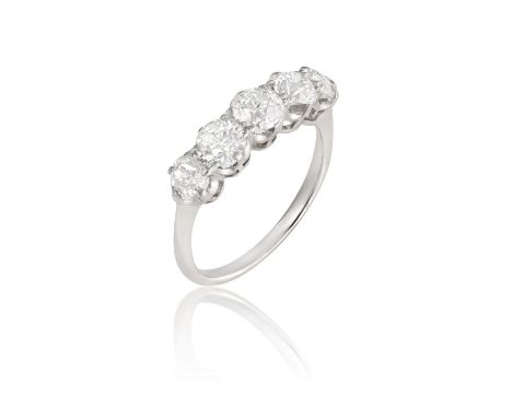 A DIAMOND FIVE-STONE RINGComposed of five graduated old brilliant-cut diamonds within claw-setting, diamonds approximately 2.