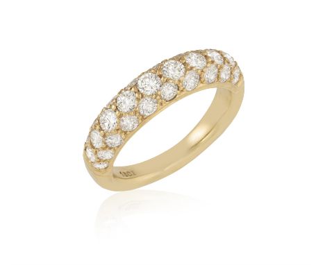 A DIAMOND DRESS RINGOf bombé design, the frontispiece pavé-set with brilliant-cut diamonds, mounted in 18K gold, diamonds app