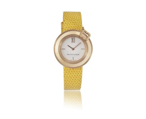 A 18K GOLD 'CHARMS'  WRISTWATCH BY VAN CLEEF & ARPELS7-jewel Cal-057 quartz movement, the circular enamel dial with Alhambra 