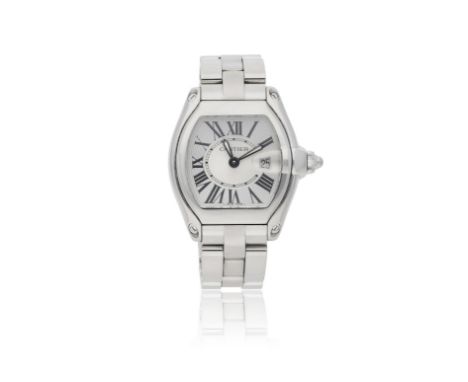 A STAINLESS STEEL 'ROADSTER'  BRACELET WATCH, BY CARTIER7-jewel Cal-688 quartz movement, the silvered dial with Roman numeral