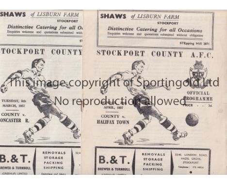 STOCKPORT COUNTY     Thirteen home programmes 56/7 v Halifax, Doncaster, New Brighton FA Cup, Fortuna '54 Geleen, folded and 