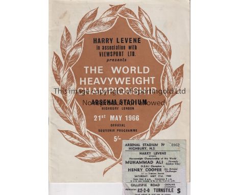 MUHAMMAD ALI V HENRY COOPER 1966 AT ARSENAL FC      Programme with Boxing Illustrated insert and ticket for the fight at High