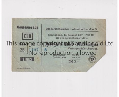 MANCHESTER UNITED      Ticket for the away Friendly in Hannover v Niedersachsen 17/8/1957. No programme issued for this match
