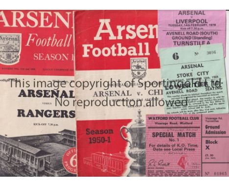 ARSENAL    Miscellany including 7 programmes and 3 tickets. Programmes: homes v Chelsea 50/1, Rangers 51/2 and Hibernian 52/3