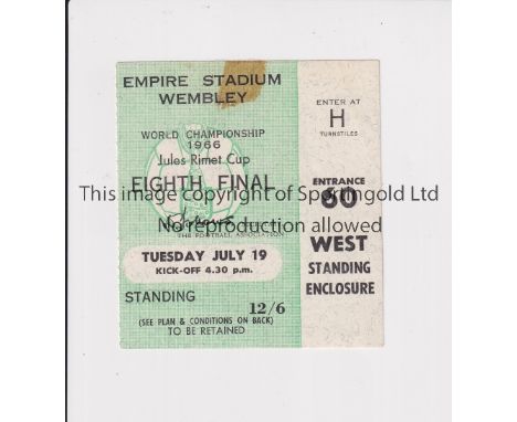 1966 WORLD CUP TICKET     Standing ticket 12/6, Mexico v Uruguay 19/7 at Wembley, small tape mark on front, teams and score w