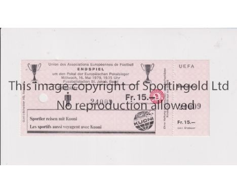 1979 ECWC FINAL      Barcelona v Fortuna Dusseldorf played 16/5/1979 at St. Jakob Stadium, Basel. Unused match ticket.    Ver