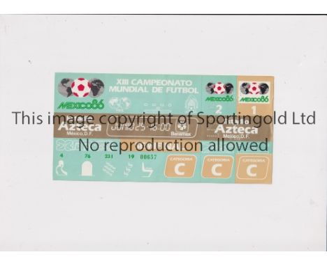 1986 WORLD CUP       Unused ticket for Argentina v Belgium 25/6 Semi-Final at the Aztec Stadium. Staple holes on the bottom l