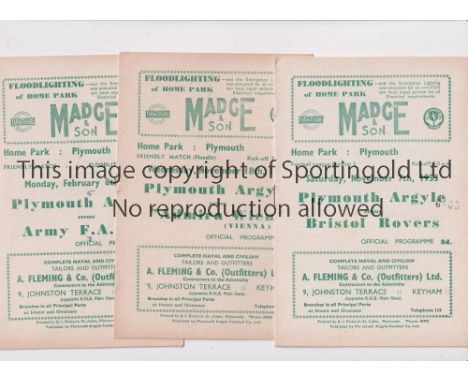 PLYMOUTH ARGYLE    Fourteen home programmes 53/4 v Bristol Rovers, Admira Wien Friendly and Army FA XI Friendly, writing on t