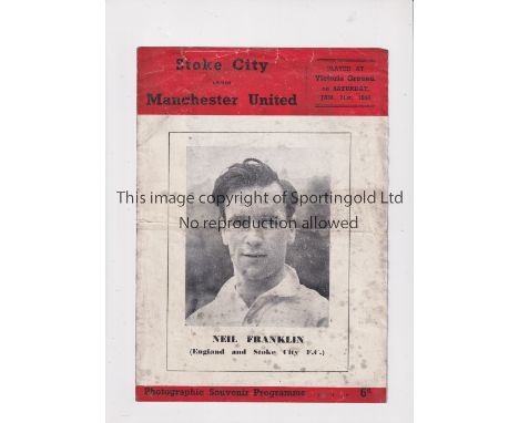1950 STOKE V MANCHESTER UNITED   Pirate programme by Walker for the game at Stoke on 21/1/50, folds, marked and slight tear. 