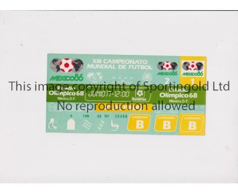 1986 WORLD CUP       Unused ticket for France v Italy 17/6 at the 68 Olympic Stadium, Round of 16 match. Staple holes on the 