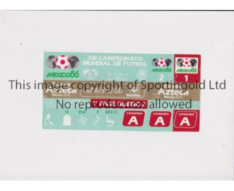 1986 WORLD CUP       Unused ticket for Belgium v Mexico 3/6 at the Aztec Stadium. Two staple holes on the left.     Generally
