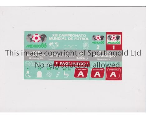 1986 WORLD CUP       Unused ticket for Portugal v England 3/6 at the Technological Stadium. Staple holes on the left.   Gener