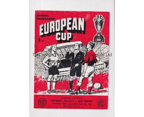 1960 EUROPEAN CUP FINAL     Programme for Real Madrid v Eintracht Frankfurt in Glasgow.    Good