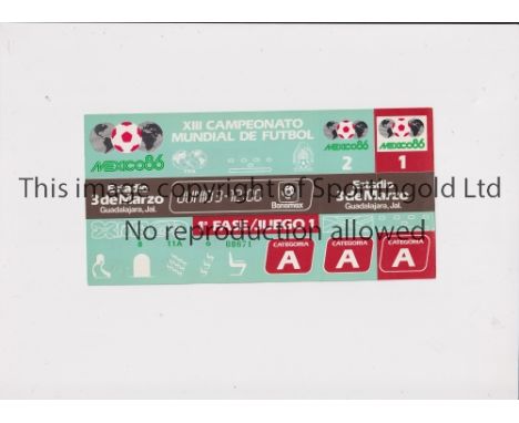 1986 WORLD CUP       Unused ticket for Algeria v Northern Ireland 3/6 at the 3rd of March Stadium. Staple holes on the left. 