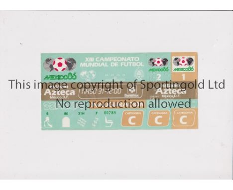 1986 WORLD CUP / OPENING CEREMONY      Unused ticket for Bulgaria v Italy 31/5 at the Aztec Stadium. Staple holes on the bott