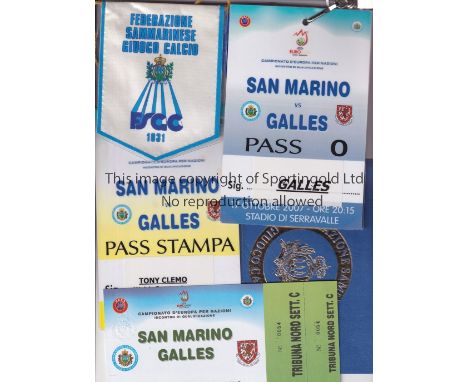 SAN MARINO V WALES 2007      Programme, team sheet, Programme of Arrangements, unused ticket, 2 lanyard passes and mini Samma