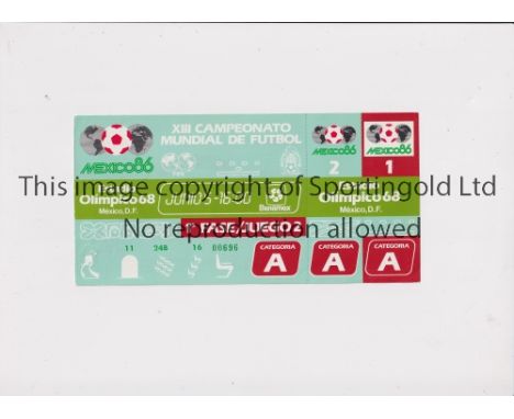 1986 WORLD CUP       Unused ticket for South Korea v Bulgaria 5/6 at the 68 Olympic Stadium. Staple holes on the left.   Gene