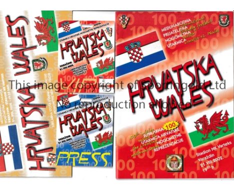 CROATIA V WALES 2002      Match played in Varazdin 21/8/2002. Programme, 2 different team sheets, VIP invitation, ticket and 