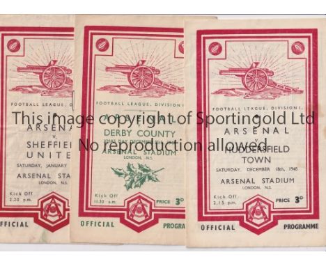 ARSENAL      Eight home programmes for 1948/9 season v Huddersfield, slightly marked, Derby, folded, Sheff. Utd., creased, Su