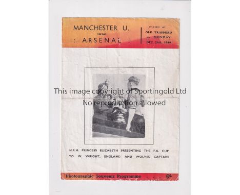 MANCHESTER UNITED      Pirate programme, issued by Walker, for the home League match v Arsenal 26/12/1949, horizontal fold an