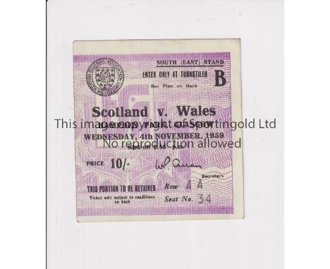 SCOTLAND V WALES 1959     Ticket for the International in Glasgow 4/11/1959.    Good