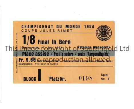 1954 WORLD CUP   Original ticket for the game in Bern on 17/6/54, West Germany v Turkey, slight stain on the back.   Generall