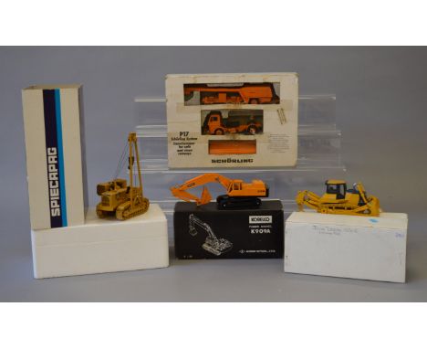 Four boxed diecast 1:50 scale Construction Vehicles, a  'Schorling System P17 Snow Sweeper, a  John Deere 1050C and a Spiecap