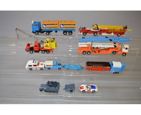 Eleven unboxed diecast models  by Corgi, including a Carrimore Car Transporter, .a Mack Crane Truck and a Hanomag Military Ve