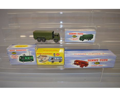A boxed Dinky Toys 622 '10 Ton Army Truck', G in G/G+ box together with empty boxes for the 968 BBC Roving Eye, 981 Horse Box