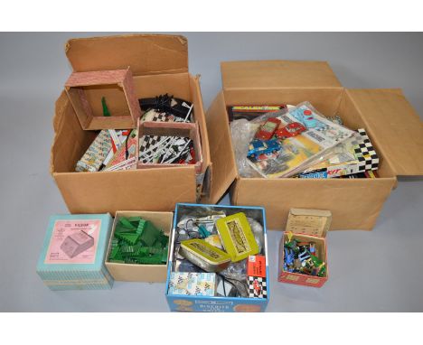A quantity of Scalextric and other accessories suitable for slot car layouts together with a small number of catalogue, empty