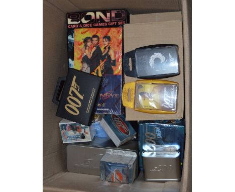 James Bond 007. Very good quantity of James Bond playing cards and trading cards, includes: three part trade boxes of playing