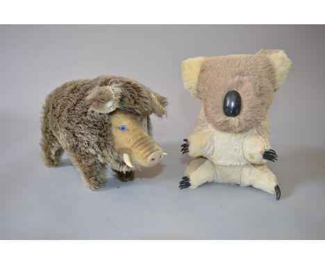 Steiff Wutzi Warthog, G, missing button in ear, belly appears to have been restitched. Together with a koala teddy bear. (2)