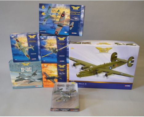 Seven boxed Corgi 'Aviation Archive' diecast model aircraft including AA34009 Consolidated Liberator and a hawker Typhoon mod