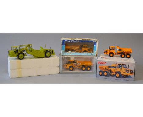 Three boxed diecast 1:50 scale Construction Vehicles, a Motorart Volvo A25 D Tipper, an NZG 501 MT31 Tipper, an NZG Volvo BM 