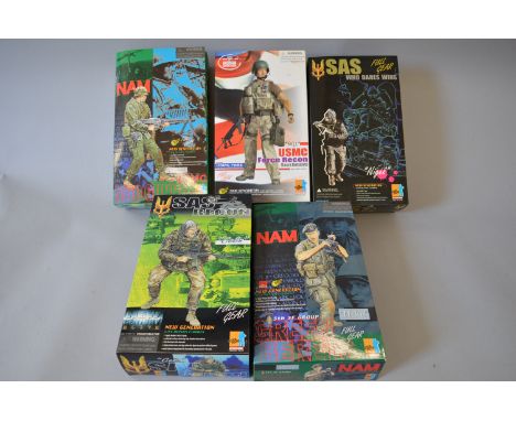 Five Dragon 1:6 scale soldier action figures: SAS 'Nigel'; SAS Recon 'Colin'; Nam 5th SF Group Green Berets 'Mike'; Nam USMC 