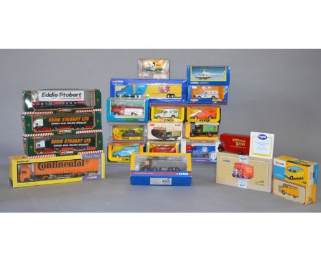 A mixed group of boxed diecast models by Corgi including two 1:50 scale trucks, both with bagged mirrors and certificates, fo